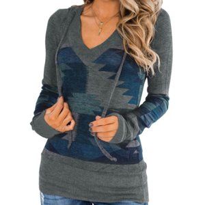 🌵Gray Aztec Print Knit Hoodie - NWOP - New with original packaging